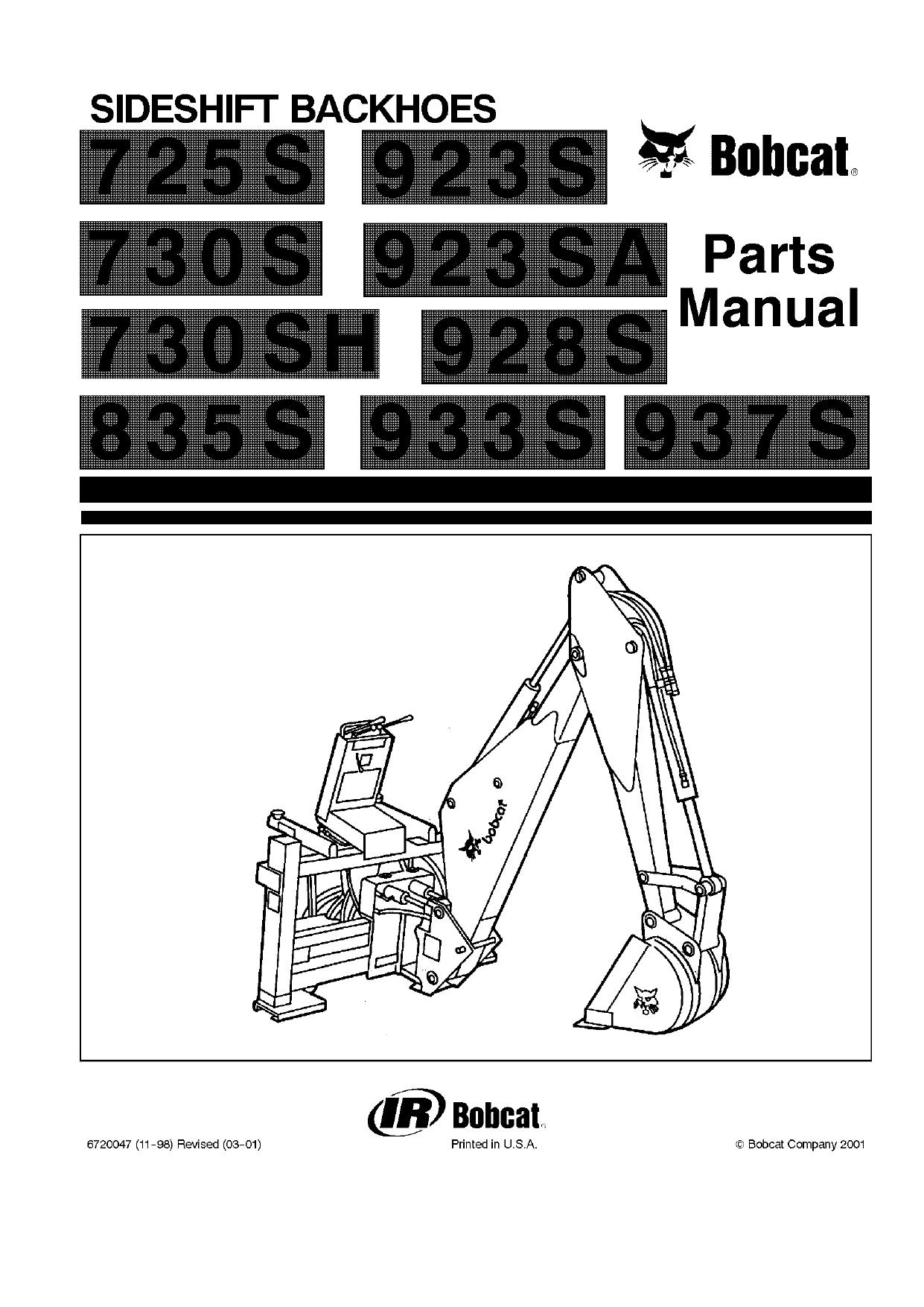 937S 933S 928S 923SA 923S 835S 725S 730S 730SH Backhoe parts manual Bobcat